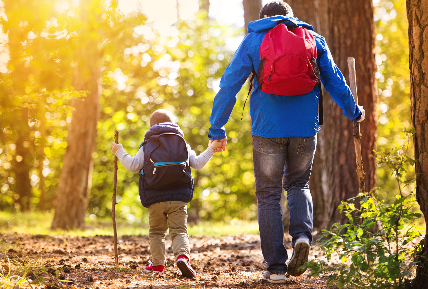 Father and son hiking