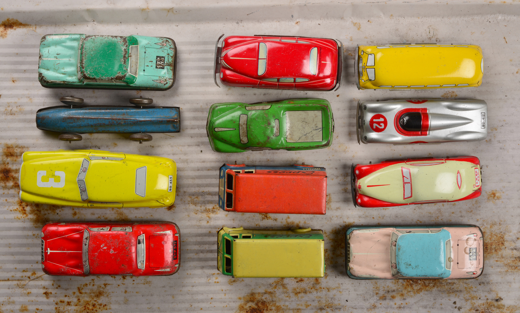 Rows of vintage toy cars