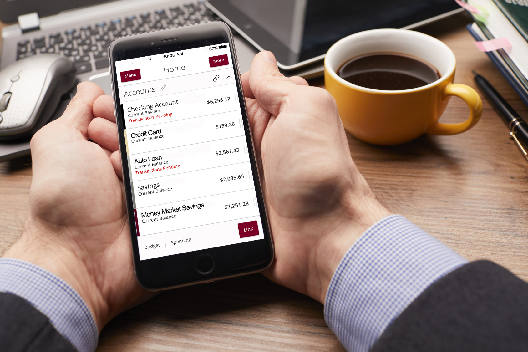 Mobile Phone with Internet banking Screen