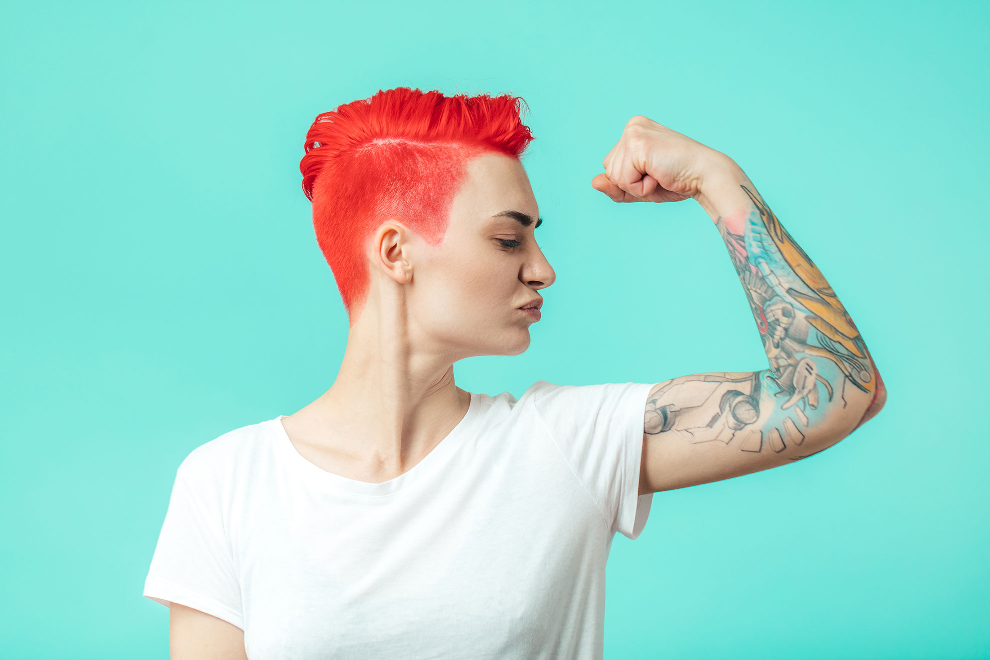 Girl flexing.